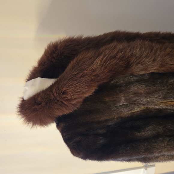 VTG Saga Tuxedo Mink Fur Full Length Coat With Fox Collar Trim Brown Medium - Picture 4 of 13